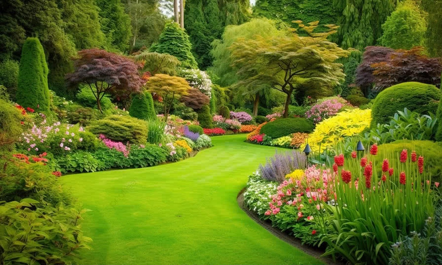 Picturesque landscaped lawn